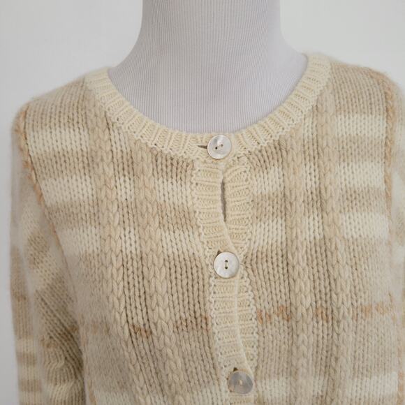 Vintage Talbots Lambswool Angora Cardigan Sweater Cream Soft Women Large - Picture 4 of 12